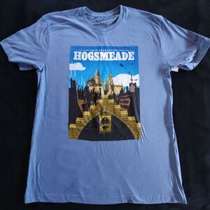 Enchanting Hogsmeade Mens Short Sleeve Shirt L Blue Wizarding World Harry Potter